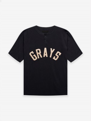 Camiseta Essentials Fear of God Grays Henley Tee Negras | 62PGEMJLX