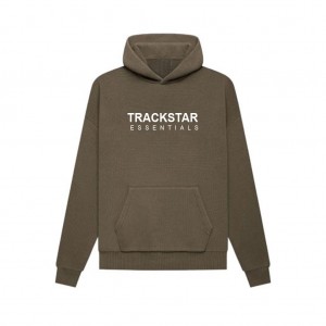 Sudadera con Capucha Essentials Trackstar Estampadas Marrones Oscuro | 02MOHWIVY