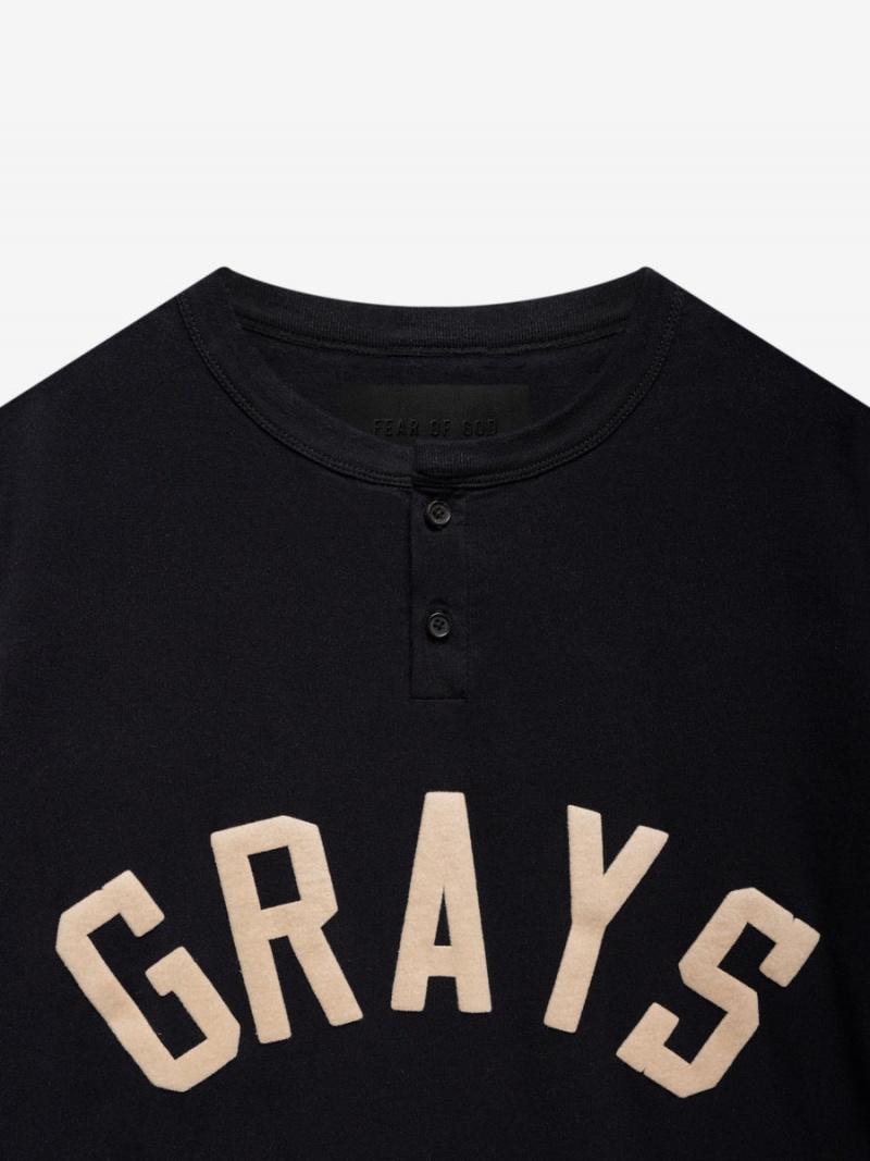 Camiseta Essentials Fear of God Grays Henley Tee Negras | 62PGEMJLX