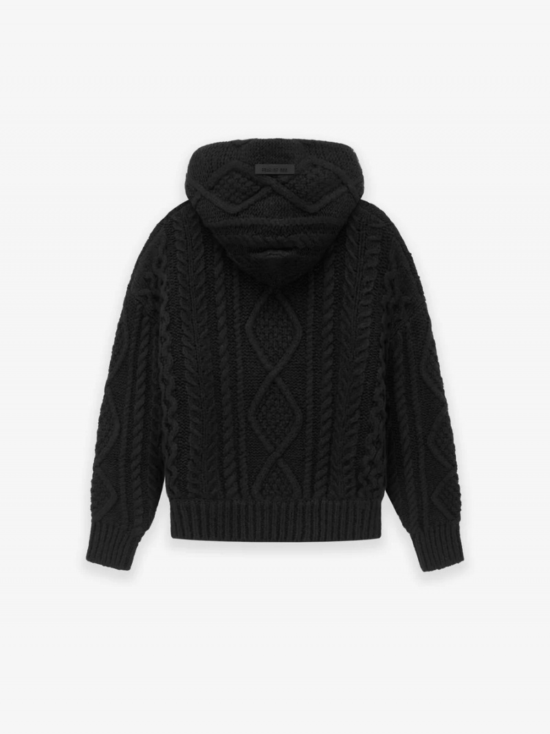 Sudadera con Capucha Essentials Cable Knit Niños Negras | 67MOZENXF