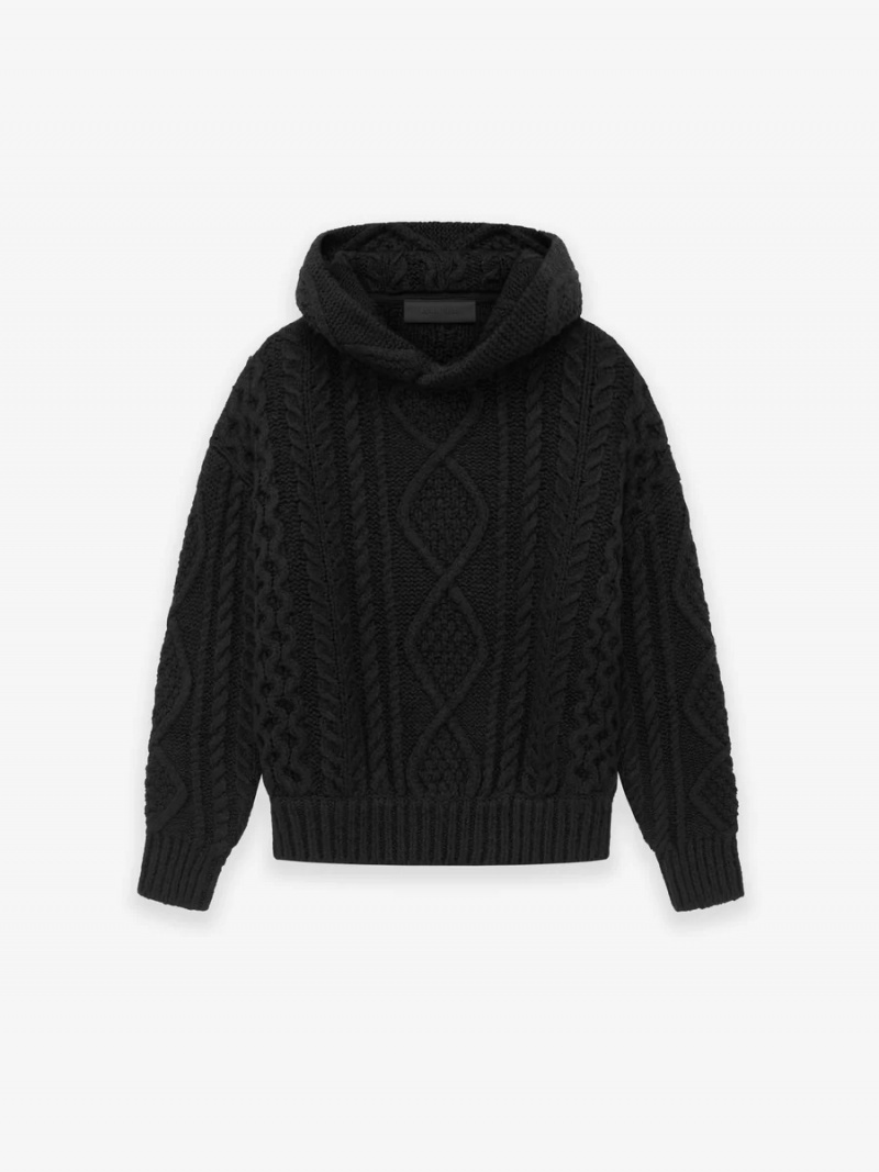 Sudadera con Capucha Essentials Cable Knit Niños Negras | 67MOZENXF