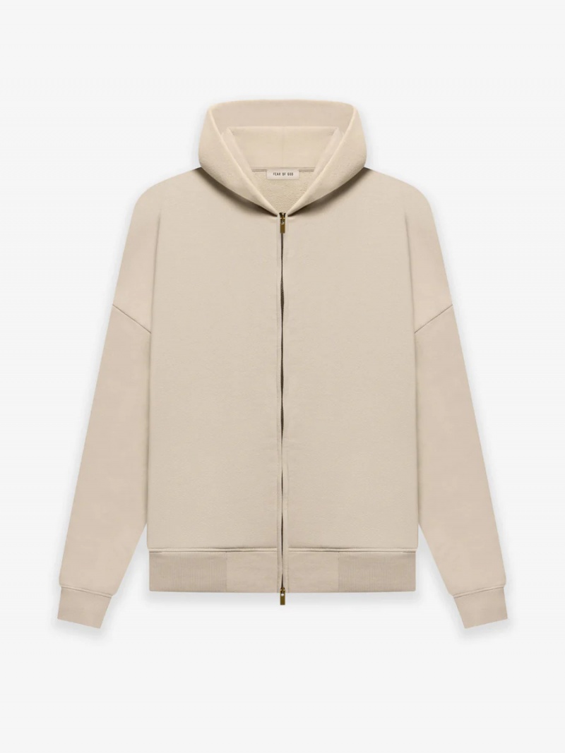 Sudadera con Capucha Essentials Fleece Zip Beige | 18NHWDEFZ