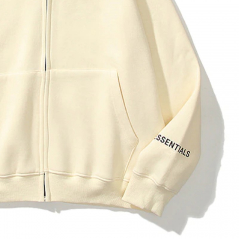 Sudadera con Capucha Essentials Reflective Print Zip-up Oversized Creme | 87ZWPYDAK